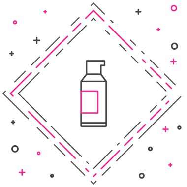Saç spreyi için çizgi spreyi, deodorant, beyaz arka planda izole edilmiş terleme önleyici ikon. Renkli taslak konsepti. Vektör.