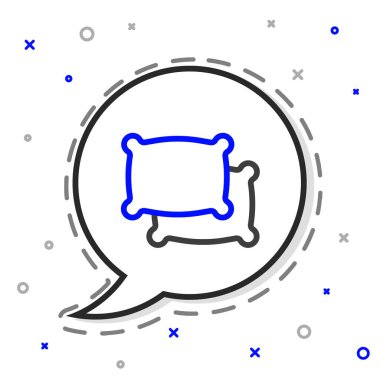 Beyaz arkaplanda çizgi şeklinde bir yastık simgesi var. Yastık tabelası. Renkli taslak konsepti. Vektör.