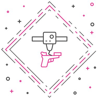 3D satır yazıcı tabancası simgesi beyaz arkaplanda izole edildi. 3D baskı. Renkli taslak konsepti. Vektör.