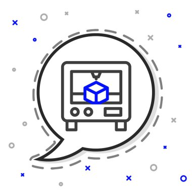 Satır 3D yazıcı simgesi beyaz arkaplanda izole edildi. 3D baskı. Renkli taslak konsepti. Vektör.