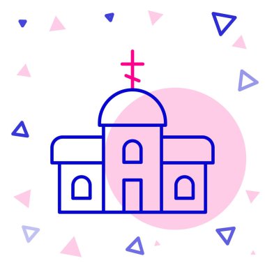 Çizgi Kilise binası simgesi beyaz arka planda izole edildi. Hıristiyan Kilisesi. Kilisenin dini. Renkli taslak konsepti. Vektör.