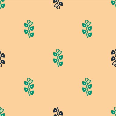 Yeşil ve siyah Ivy dal simgesi, bej arka planda kusursuz desen izole etti. Yapraklı dal. Vektör.