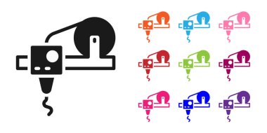 Siyah 3D yazıcı simgesi beyaz arkaplanda izole edildi. 3D baskı. Simgeleri renklendirin. Vektör.