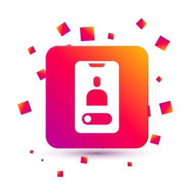 Cep telefonu simgesinden gelen beyaz arama beyaz arkaplanda izole edildi. Arkadaşlar arar. Kare renk düğmesi. Vektör.