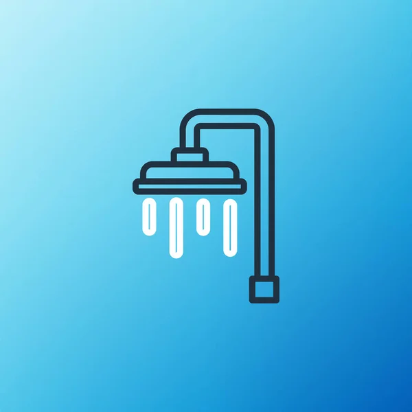 Line Shower Head Water Drops Flowing Icon Isolated Blue Background — Stock Vector