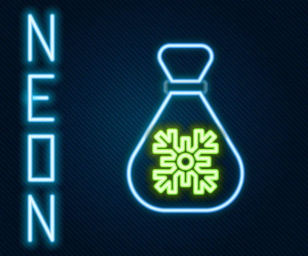 ネオンラインを輝くサンタクロースのバッグギフトアイコンは黒の背景に隔離されています クリスマスは袋をプレゼントする メリークリスマスとハッピーニューイヤー カラフルなアウトラインコンセプト ベクトル — ストックベクタ
