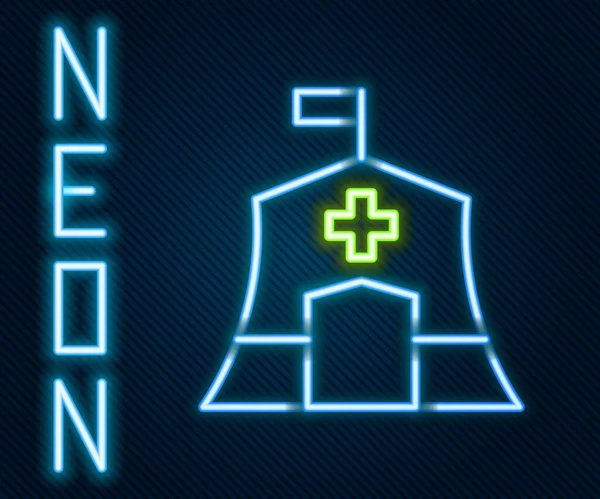 Ragyogó Neon Vonal Sürgősségi Orvosi Sátor Ikon Elszigetelt Fekete Alapon — Stock Vector