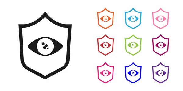 Black Shield Eye Scan Icon Isolated White Background Scanning Eye — Stock Vector