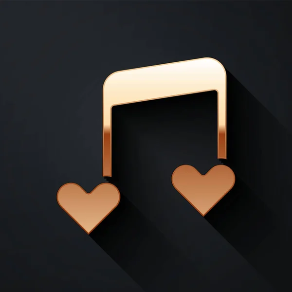 Gold Music Note Ton Ikoną Serca Izolowane Czarnym Tle Walentynki — Wektor stockowy