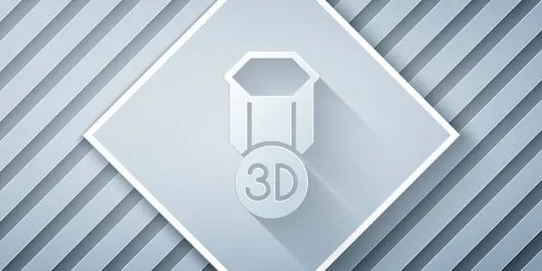 グレーの背景に分離された紙カット3Dプリンターアイコン 3Dプリント 紙のアートスタイル ベクトル — ストックベクタ