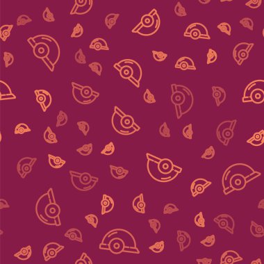 Kahverengi çizgili İşçi Kaskı simgesi kırmızı arka planda izole edilmiş. Vektör İllüstrasyonu.