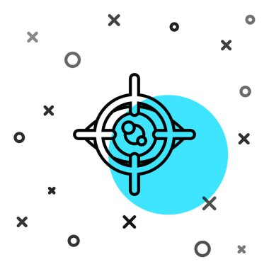 Siyah çizgi göz tarama simgesi beyaz arkaplanda izole edildi. Göz taraması yapılıyor. Güvenlik kontrol sembolü. Siber göz işareti. Rastgele dinamik şekiller. Vektör.