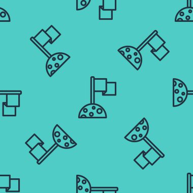 Bayrak simgesine sahip kara çizgi Ay yeşil arka planda izole edilmiş pürüzsüz desen. Vektör.