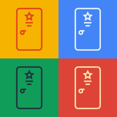 Pop Art Line sahne arkası simgesi renk arkaplanında izole edildi. Üzerinde yıldız işareti olan kapı. Ünlüler için giyinmek. Vektör.