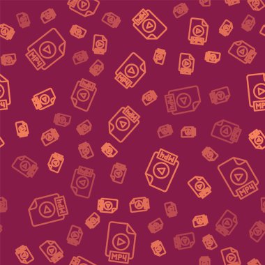 Brown line MP4 file document. Download mp4 button icon isolated seamless pattern on red background. MP4 file symbol. Vector.