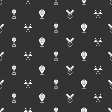Set Medal golf, Golf flag, Award cup with and Location sport club on seamless pattern. Vector.