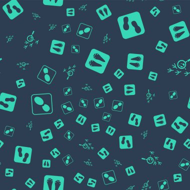 Set Rabbit and hare paw footprint, Human footprints shoes, and Bird on seamless pattern. Vector.