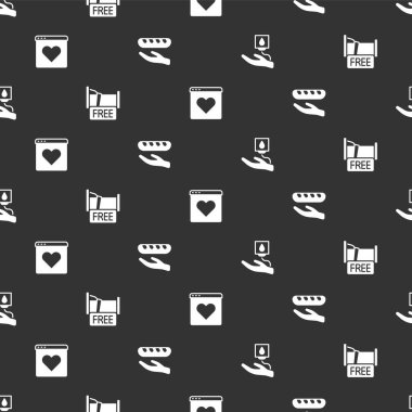 Set Blood donation, Free overnight stay house, Dating app online and Donation food on seamless pattern. Vector.