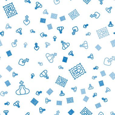 Set line Church tower, Christian icon and Religious cross in heart on seamless pattern. Vector.