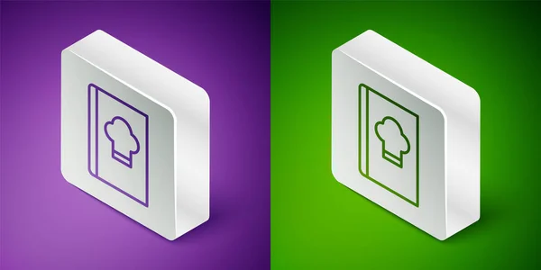 Isometric Line Cookbook Icon Isolated Purple Green Background Cooking Book — Image vectorielle