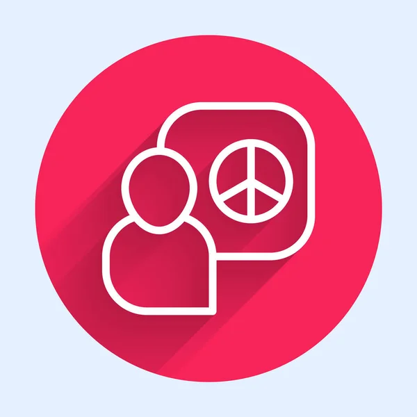 White Line Peace Talks Icon Isolated Long Shadow Red Circle — Image vectorielle