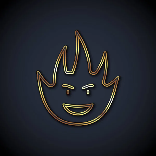 Gold Line Fire Flame Icon Isolated Black Background Vector — Vector de stock