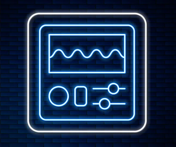 Gloeiende Neon Lijn Drum Machine Pictogram Geïsoleerd Baksteen Muur Achtergrond — Stockvector