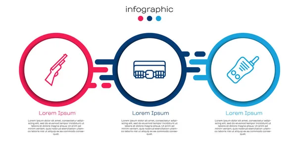 Set Line Hunting Gun Cartridge Belt Walkie Talkie Business Infographic — Stock Vector