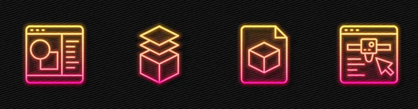 Set Line Isometric Cube File Printer Software Layers Setting Glowing — Vetor de Stock