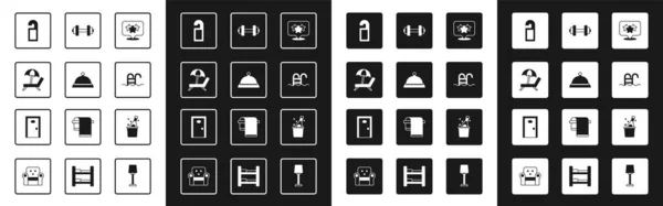 Set Stars, Covered with tray of food, Shunbed umbrebed, Please do not trouble, Swift pool, Dumbbell, Boule championship and Hotel door icon. Вектор — стоковый вектор