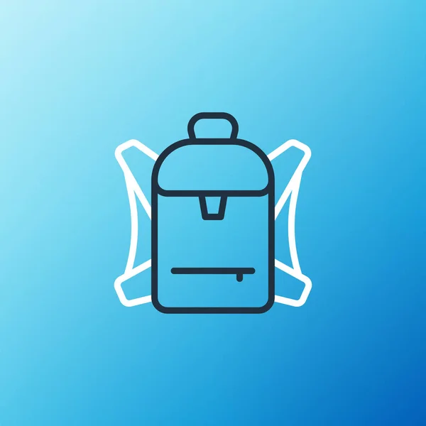 Línea de senderismo icono de la mochila aislado sobre fondo azul. Camping y montaña explorando mochila. Concepto de esquema colorido. Vector — Archivo Imágenes Vectoriales