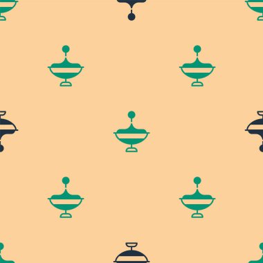 Yeşil ve siyah Whirligig oyuncak ikonu bej arka planda kusursuz desen izole etti. Vektör