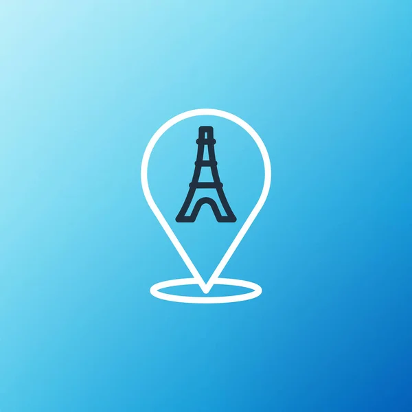 Icono de la torre Eiffel de línea aislada sobre fondo azul. Francia París símbolo emblemático. Concepto de esquema colorido. Vector — Vector de stock