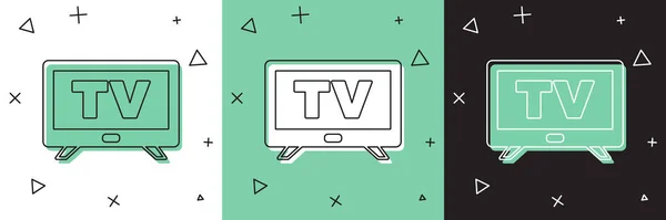 Definir ícone Smart Tv isolado em branco e verde, fundo preto. Sinal de televisão. Vetor — Vetor de Stock