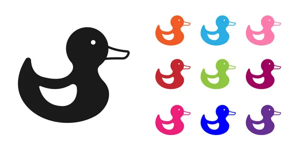 Icono de pato de goma negra aislado sobre fondo blanco. Establecer iconos de colores. Vector — Vector de stock