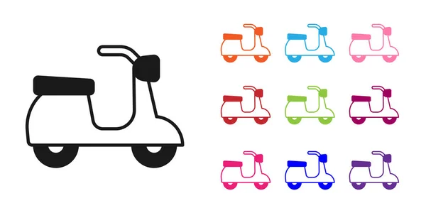 Icono de scooter negro aislado sobre fondo blanco. Establecer iconos de colores. Vector — Archivo Imágenes Vectoriales