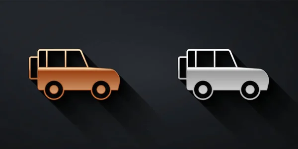 Goud en zilver Off road auto pictogram geïsoleerd op zwarte achtergrond. Lange schaduw stijl. Vector — Stockvector