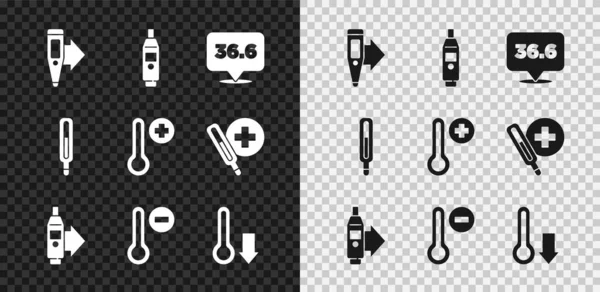 Set digitales Thermometer, Medizin, Meteorologie und Symbol. Vektor — Stockvektor