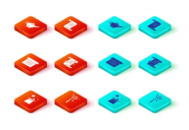 Sihirli şapka, asa, Eskiler 'in sihirli kitabı, lamba ya da Aladdin ikonu. Vektör