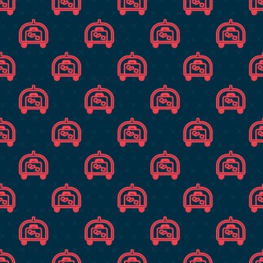 Kırmızı çizgi otel bagaj vagonunda siyah arka planda izole edilmiş ikon bavul var. Seyahat bagaj tabelası. Seyahat bagaj ikonu. Vektör