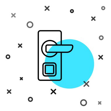 Beyaz arkaplanda izole edilmiş ikonu açmak için kablosuz teknolojiye sahip siyah çizgi dijital kapı kilidi. Kapı kolu tabelası. Güvenlik akıllı ev. Rastgele dinamik şekiller. Vektör