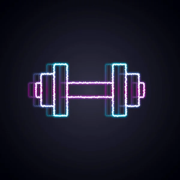 Icono de manivela de línea de neón brillante aislado sobre fondo negro. Levantamiento muscular, barra de fitness, equipo deportivo. Vector — Vector de stock