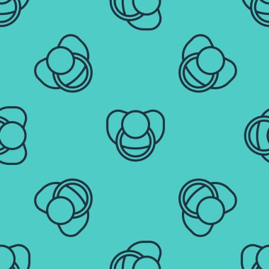 Siyah çizgi bebek emziği simgesi yeşil arka planda izole edilmiş pürüzsüz desen. Çocuk oyuncağı. Vektör