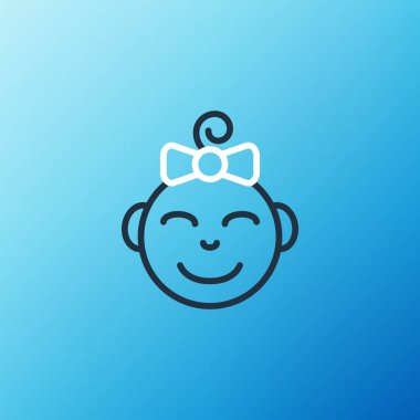 Mavi arka planda izole edilmiş Mutlu küçük kız başı simgesi. Küçük kızın yüzü. Renkli taslak konsepti. Vektör