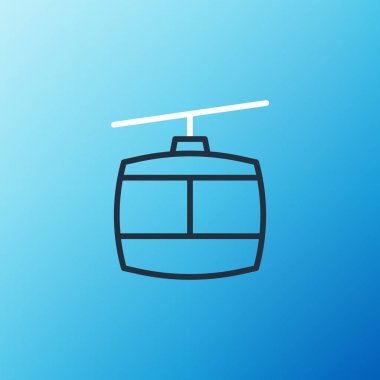 Hat kablo araba simgesi mavi arkaplanda izole edildi. Füniküler işaret. Renkli taslak konsepti. Vektör