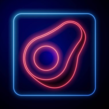 Parlayan neon avokado meyve simgesi siyah arkaplanda izole edildi. Vektör
