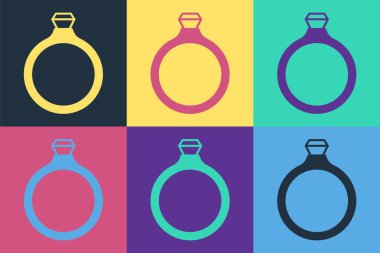Pop Art Diamond nişan yüzüğü ikonu renk arkaplanında izole edilmiş. Vektör