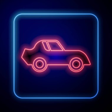 Parlayan neon araba simgesi siyah arkaplanda izole edildi. Vektör