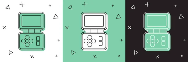 Set Portable Tetris Electronic Game Icon Isolated White Green Black — Vetor de Stock