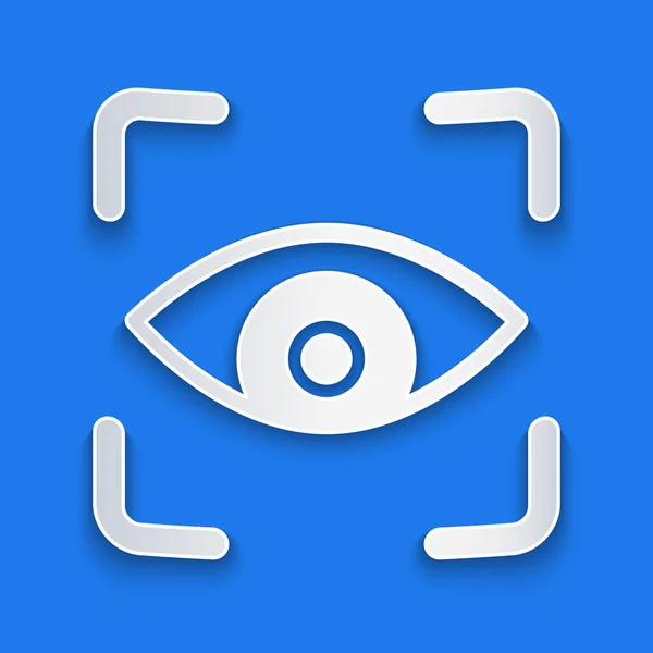 Papier Découpé Icône Scan Oculaire Isolé Sur Fond Bleu Oeil — Image vectorielle